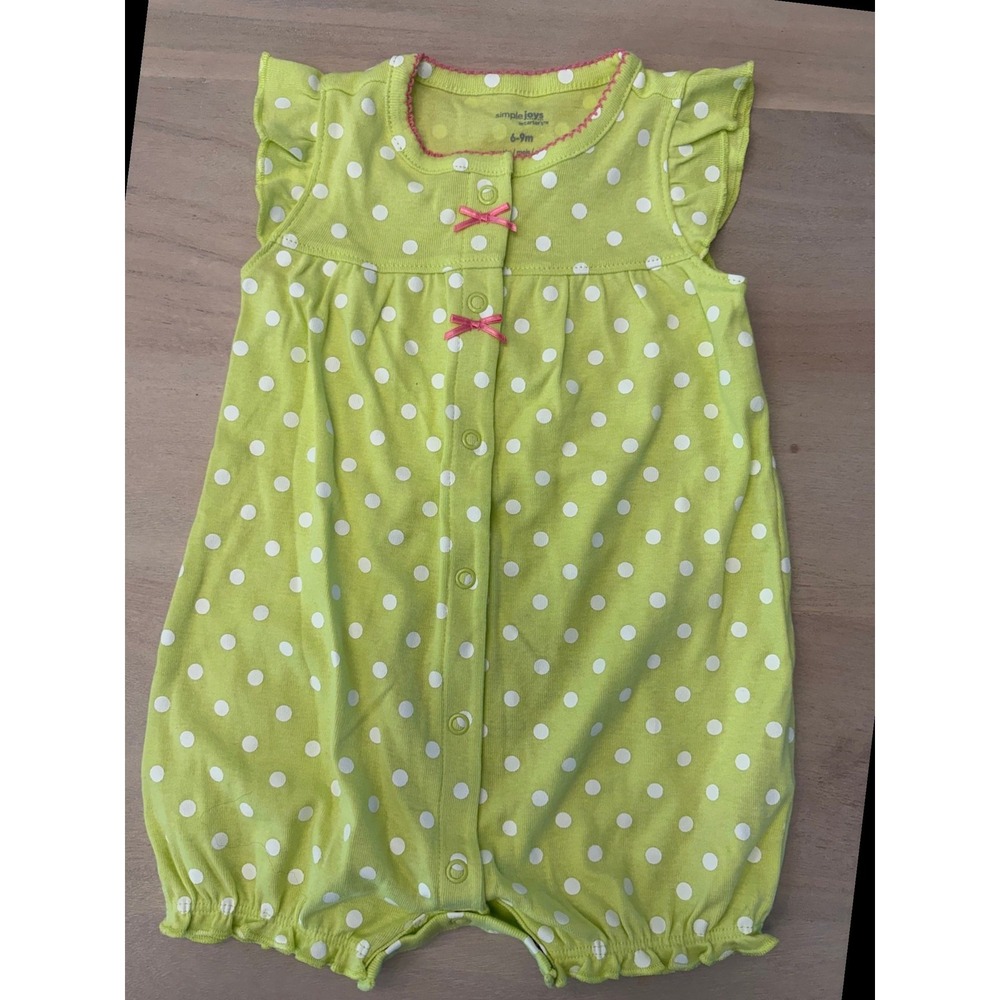 Simple Joys by Carter's Baby Girl Green Polka Dot Ladybug Romper Sunsuit 6-9M